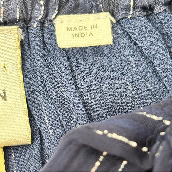 ANTHROPOLOGIE SEEN WORN KEPT Women’s Navy Blue Metallic Stripe Button Up Top 2 - Picture 7 of 12